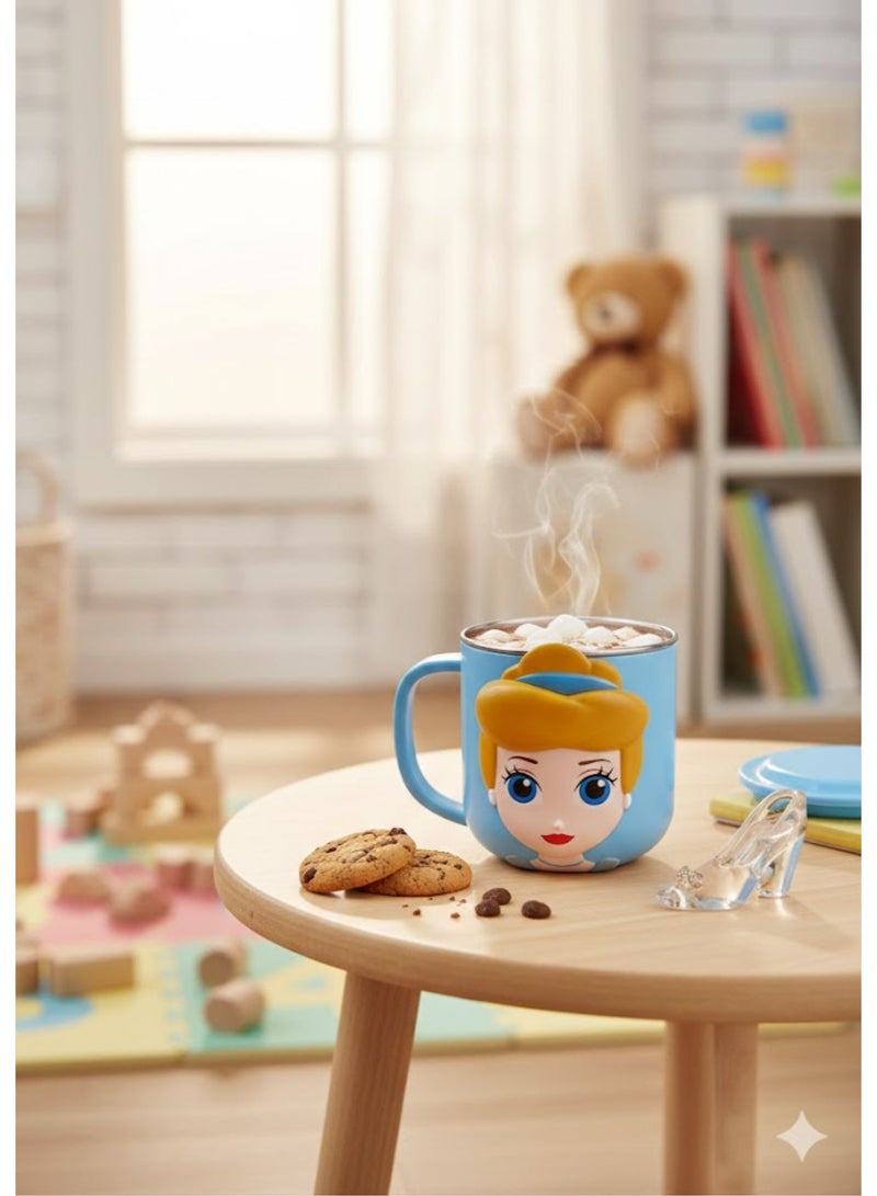 Disney Kids Stainless Steel Drinking Mug with Lid – Cartoon Design | Double Wall Insulated Cup for Hot & Cold Drinks | Leak-Resistant, Safe & Durable Children Mug (Cinderella) - Image 3